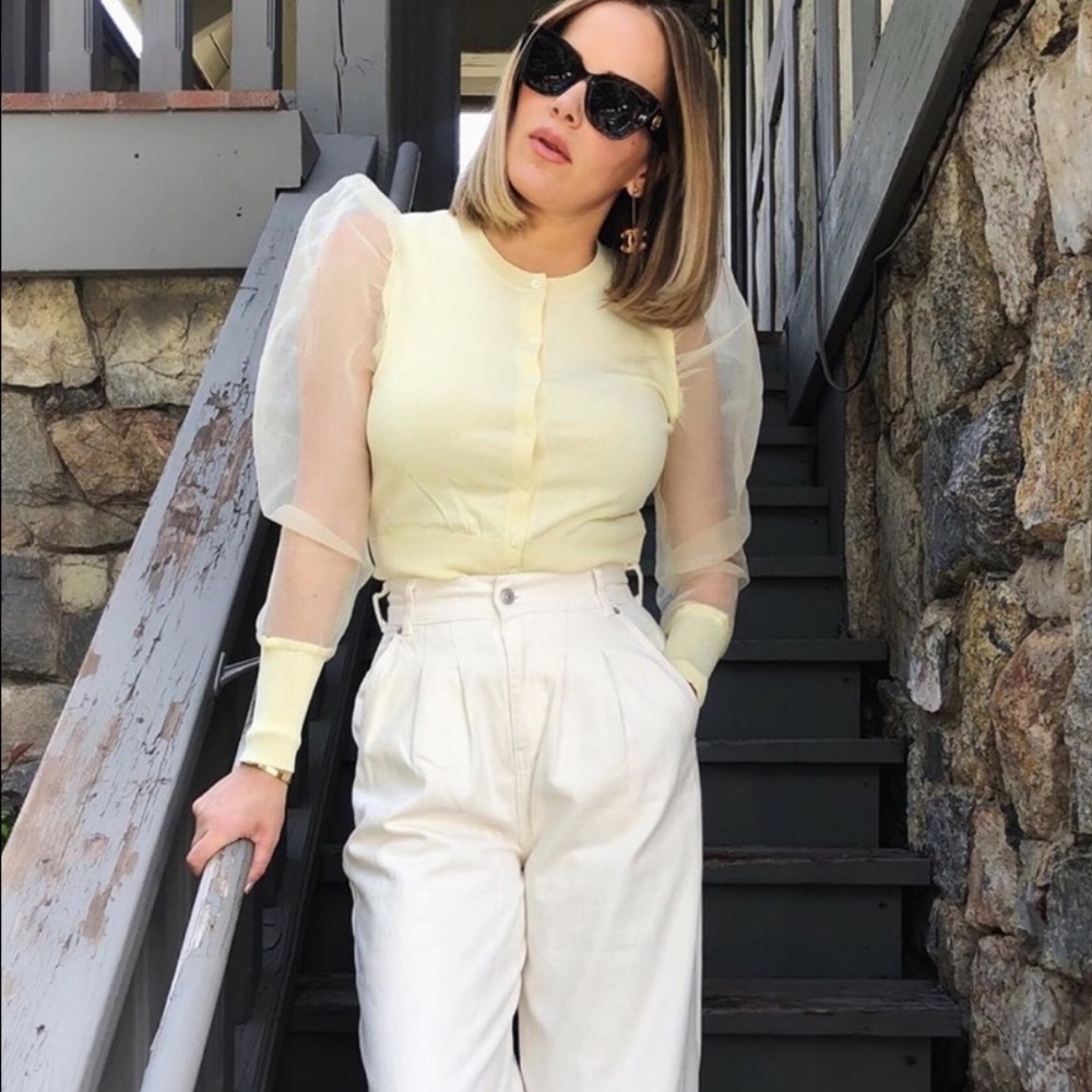 ZARA- yellow organdy flowing sleeve jacket - Picture 4 of 8